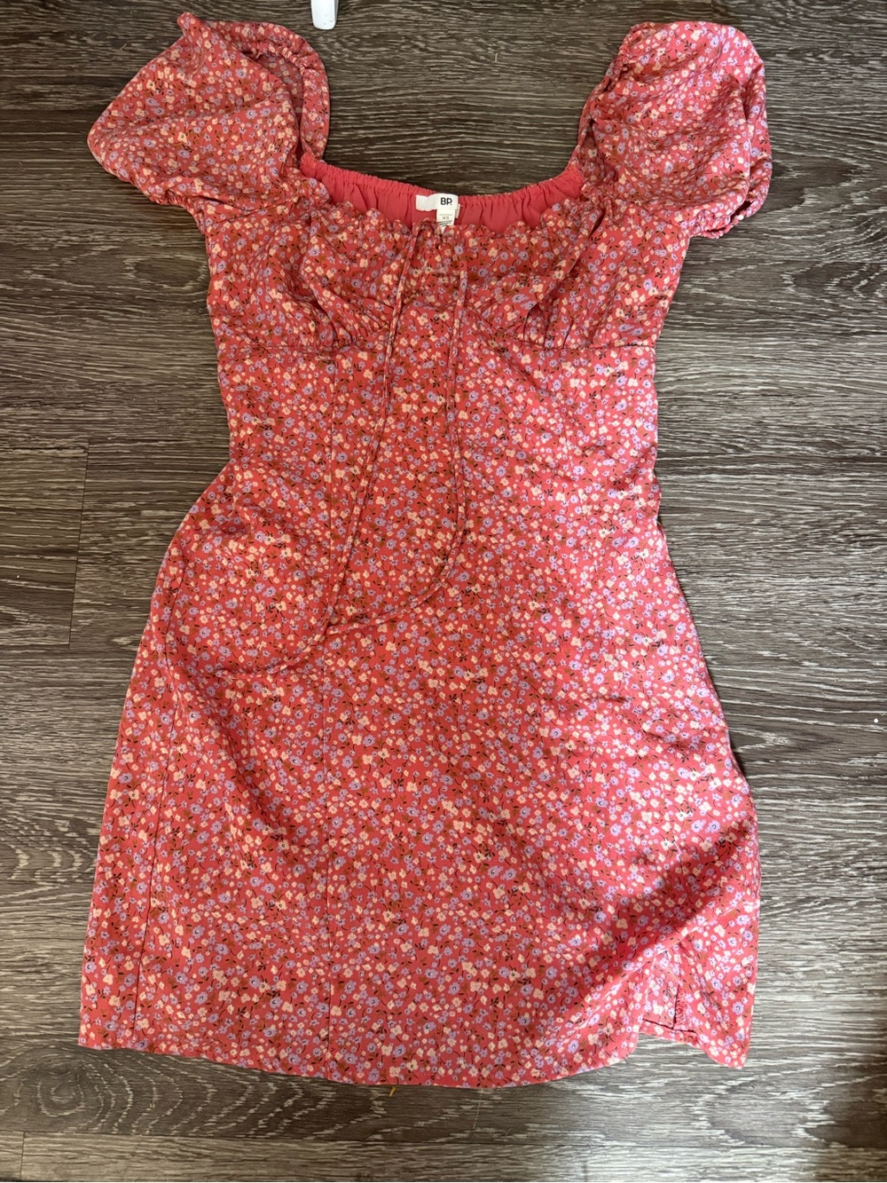 BP. Floral Puff Sleeve Mini Dress in Coral Pink